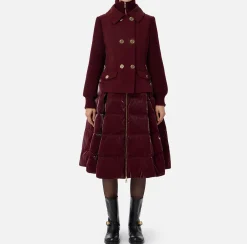 Elisabetta Franchi Coats And Jackets|Down jacket in nylon and cloth fabric with circle skirt RougeNoir