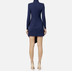 Elisabetta Franchi Mini Dresses|Dresses|Draped jersey mini-dress with jewel accessory Navy