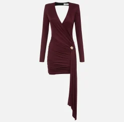 Elisabetta Franchi Mini Dresses|Dresses|Draped jersey mini-dress with jewel accessory RougeNoir