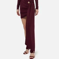 Elisabetta Franchi Mini Dresses|Dresses|Draped jersey mini-dress with jewel accessory RougeNoir