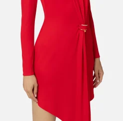 Elisabetta Franchi Mini Dresses|Dresses|Draped jersey mini-dress with jewel accessory RedPassion