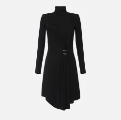 Elisabetta Franchi Mini Dresses|Dresses|Draped jersey mini-dress with jewel accessory Black