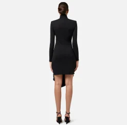 Elisabetta Franchi Mini Dresses|Dresses|Draped jersey mini-dress with jewel accessory Black