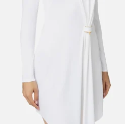 Elisabetta Franchi Mini Dresses|Dresses|Draped jersey mini-dress with jewel accessory Ivory