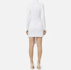 Elisabetta Franchi Mini Dresses|Dresses|Draped jersey mini-dress with jewel accessory Ivory