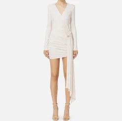 Elisabetta Franchi Mini Dresses|Dresses|Draped jersey mini-dress with jewel accessory Latex