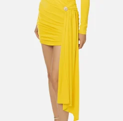 Elisabetta Franchi Mini Dresses|Dresses|Draped jersey mini-dress with jewel accessory Mimosa