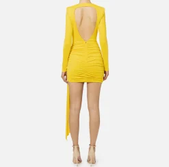Elisabetta Franchi Mini Dresses|Dresses|Draped jersey mini-dress with jewel accessory Mimosa
