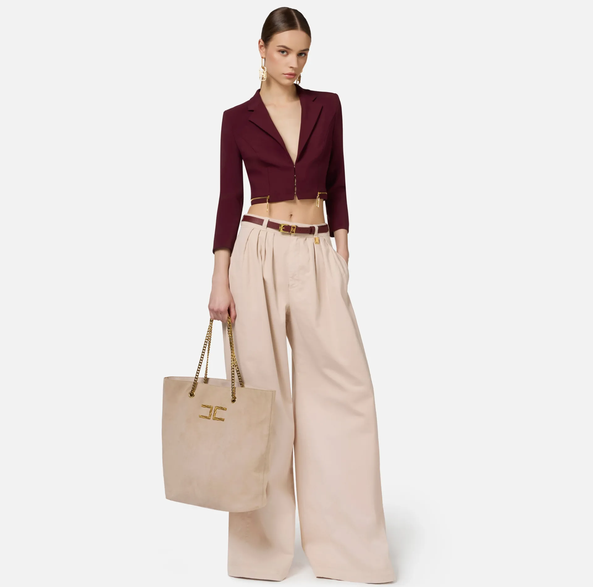 Elisabetta Franchi Jeans|Dyed cotton wide leg jeans with darts Latex
