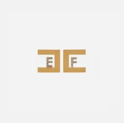 Elisabetta Franchi Jewelry|Earrings with logo YellowGold