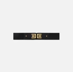 Elisabetta Franchi Belts|Elastic belt with logo plaque Black