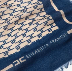 Elisabetta Franchi Scarves|Monogram Scarf Camel/Blue