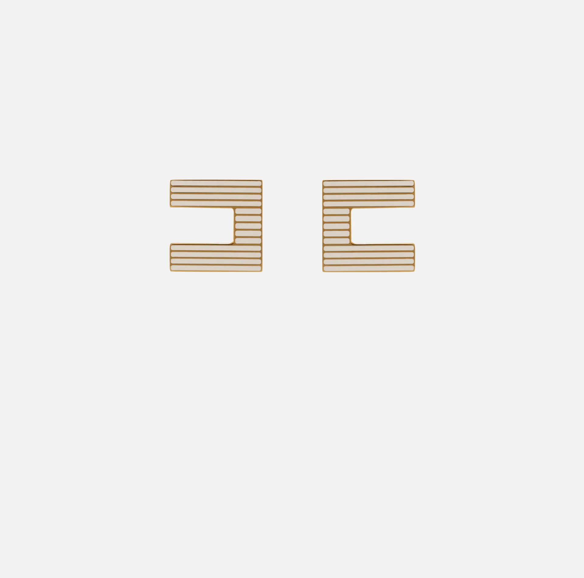 Elisabetta Franchi Jewelry|Emaillierte gestreifte Logo-Ohrringe aus Messing YellowGold/Ivory