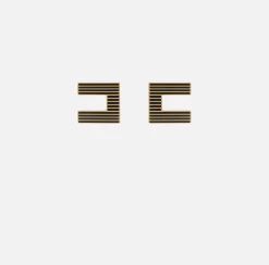 Elisabetta Franchi Jewelry|Emaillierte gestreifte Logo-Ohrringe aus Messing YellowGold/Black