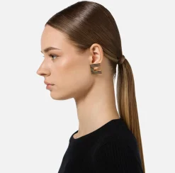 Elisabetta Franchi Jewelry|Emaillierte gestreifte Logo-Ohrringe aus Messing YellowGold/Black