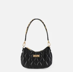 Elisabetta Franchi Shoulder Bags|Embossed fabric hobo bag with lettering Black