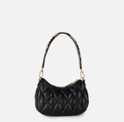 Elisabetta Franchi Shoulder Bags|Embossed fabric hobo bag with lettering Black