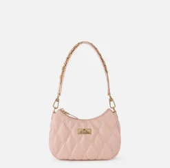 Elisabetta Franchi Shoulder Bags|Embossed fabric hobo bag with lettering Nude