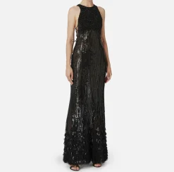 Elisabetta Franchi Red Carpet Dresses|Red Carpet|Embroidered red carpet dress with organza fringing Black