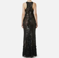 Elisabetta Franchi Red Carpet Dresses|Red Carpet|Embroidered red carpet dress with organza fringing Black
