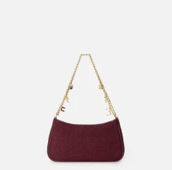 Elisabetta Franchi Shoulder Bags|Fabric hobo bag with shoulder strap with charms RougeNoir