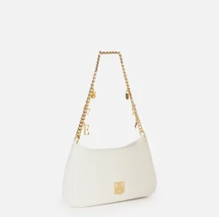 Elisabetta Franchi Shoulder Bags|Fabric hobo bag with shoulder strap with charms Ivory
