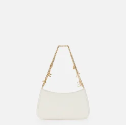 Elisabetta Franchi Shoulder Bags|Fabric hobo bag with shoulder strap with charms Ivory