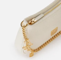 Elisabetta Franchi Shoulder Bags|Fabric hobo bag with shoulder strap with charms Ivory