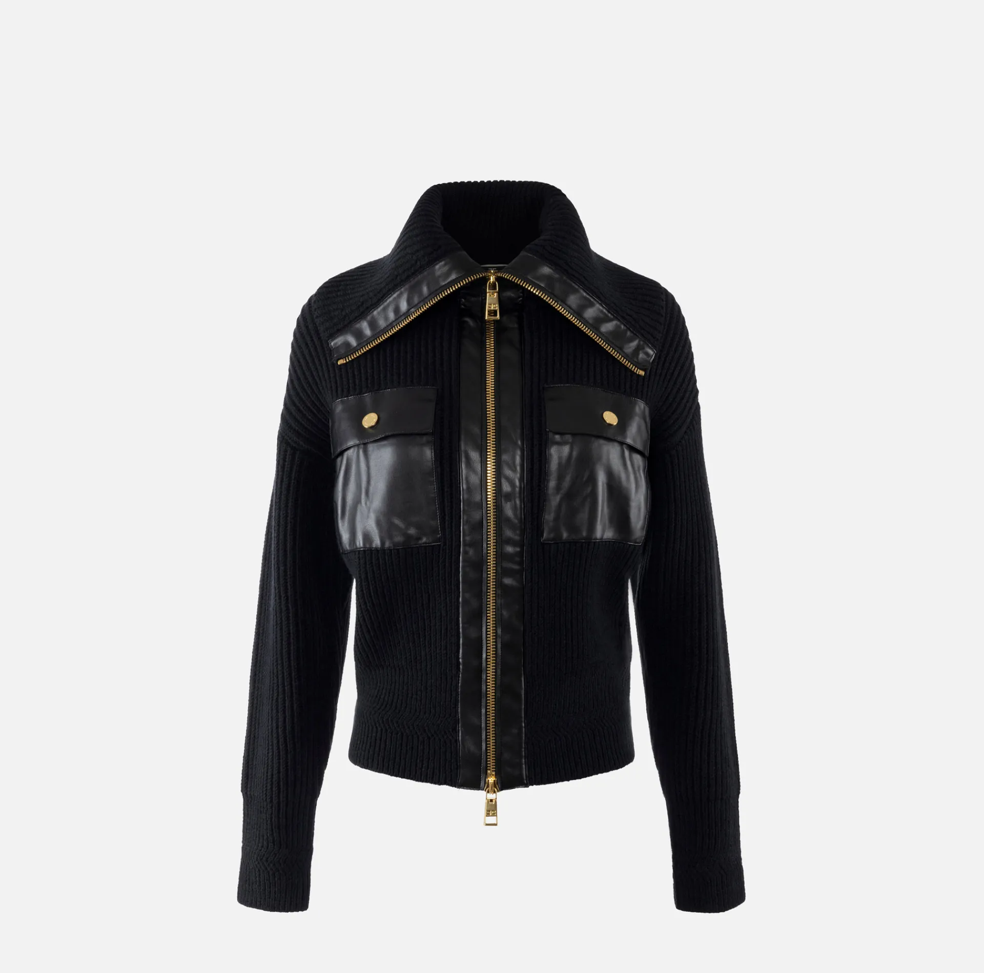 Elisabetta Franchi Knitwear And Sweatshirts|Fisherman’s rib wool cardigan with maxi zip Black