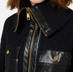 Elisabetta Franchi Knitwear And Sweatshirts|Fisherman’s rib wool cardigan with maxi zip Black