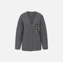 Elisabetta Franchi Knitwear And Sweatshirts|Fisherman’s rib wool cardigan with logo patch