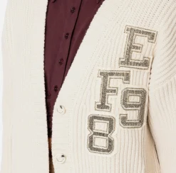 Elisabetta Franchi Knitwear And Sweatshirts|Fisherman’s rib wool cardigan with logo patch Butter