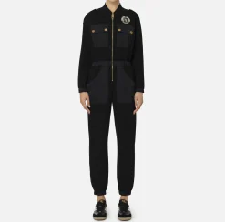Elisabetta Franchi Jumpsuits|Fleece jumpsuit with pockets in technical nylon Black