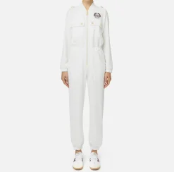 Elisabetta Franchi Jumpsuits|Fleece jumpsuit with pockets in technical nylon Ivory