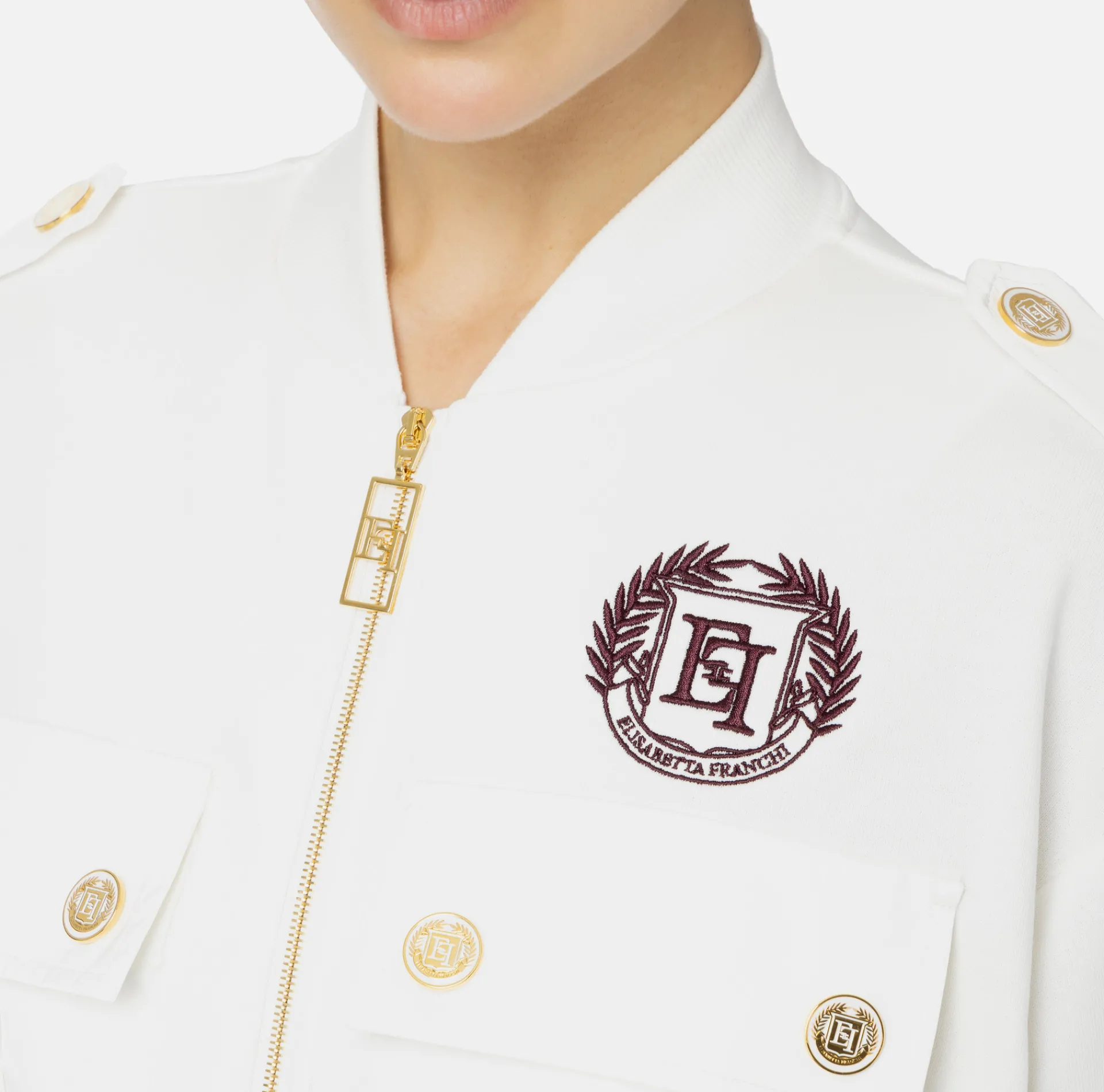 Elisabetta Franchi Jumpsuits|Fleece jumpsuit with pockets in technical nylon Ivory