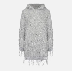 Elisabetta Franchi Mini Dresses|Dresses|Fleece mini-dress with hood and sequin fringes