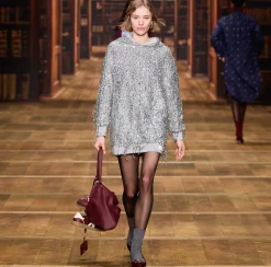 Elisabetta Franchi Mini Dresses|Dresses|Fleece mini-dress with hood and sequin fringes