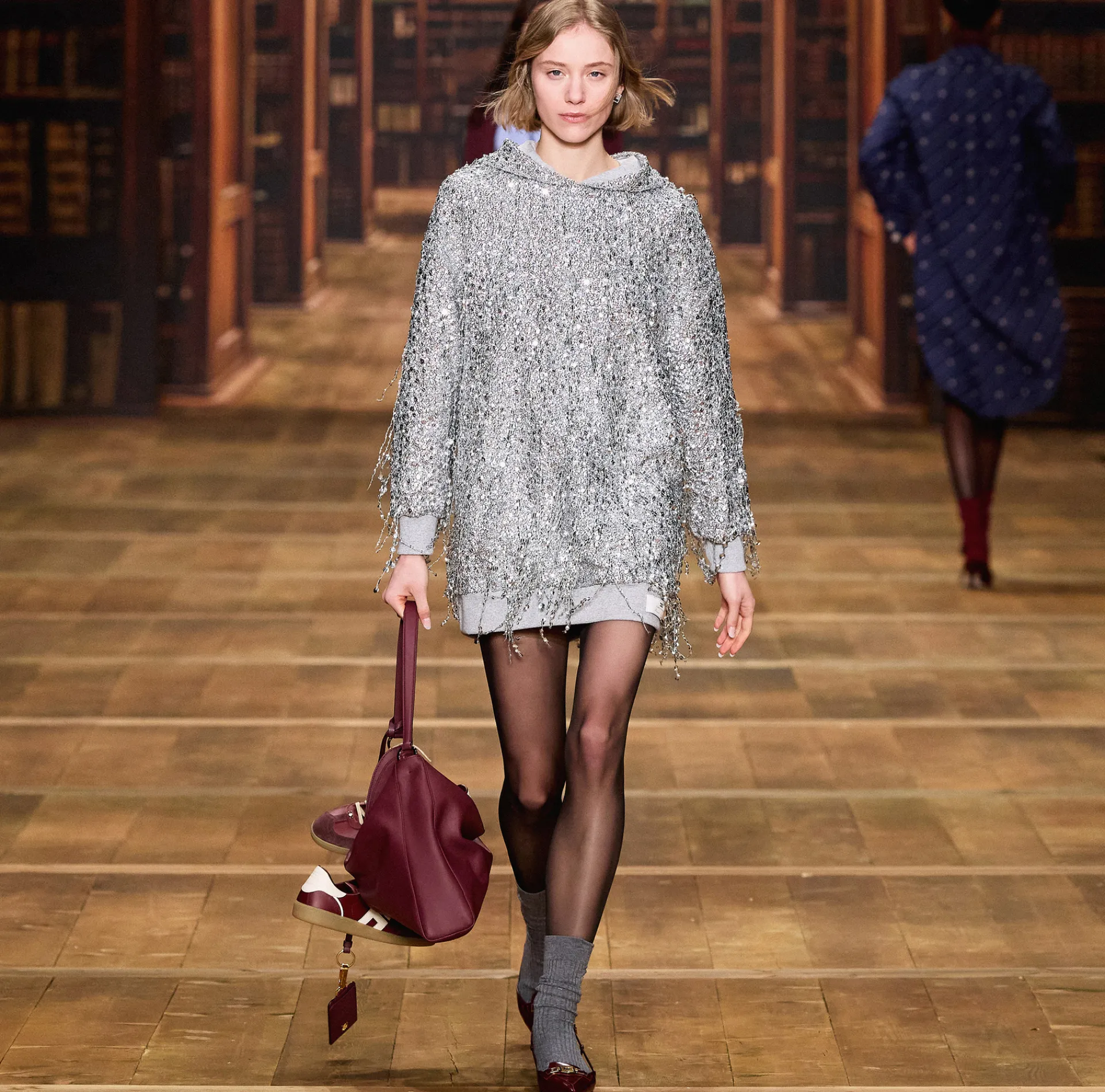 Elisabetta Franchi Mini Dresses|Dresses|Fleece mini-dress with hood and sequin fringes