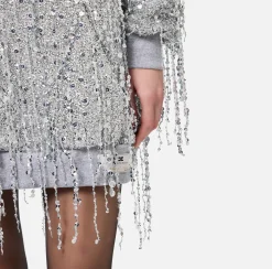 Elisabetta Franchi Mini Dresses|Dresses|Fleece mini-dress with hood and sequin fringes