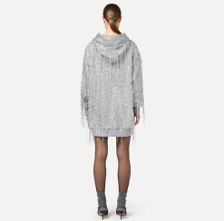 Elisabetta Franchi Mini Dresses|Dresses|Fleece mini-dress with hood and sequin fringes