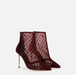 Elisabetta Franchi Boots|Flock mesh ankle boot with sculpted heel RougeNoir