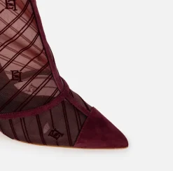 Elisabetta Franchi Boots|Flock mesh ankle boot with sculpted heel RougeNoir