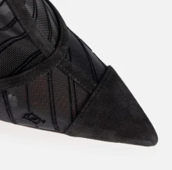 Elisabetta Franchi Boots|Flock mesh ankle boot with sculpted heel Black