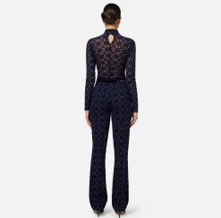 Elisabetta Franchi Top And T-Shirts|Flock printed bodysuit in tulle fabric Navy