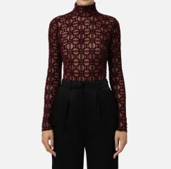 Elisabetta Franchi Top And T-Shirts|Flock printed bodysuit in tulle fabric RougeNoir