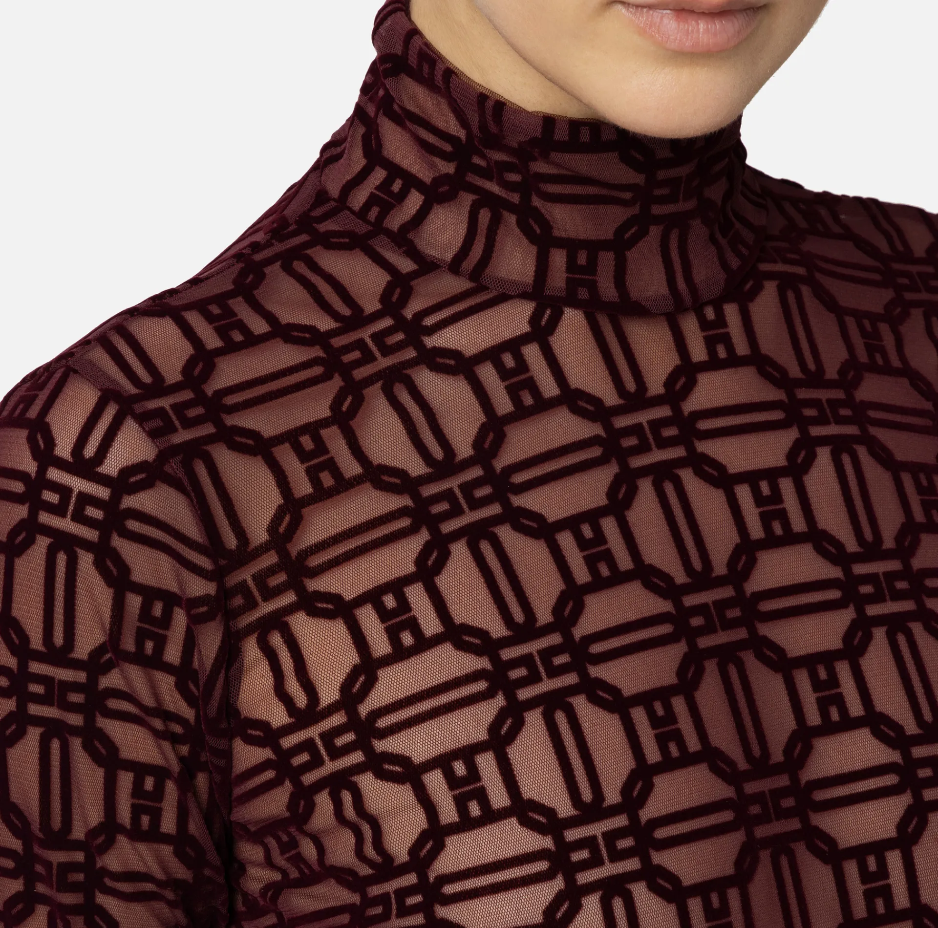 Elisabetta Franchi Top And T-Shirts|Flock printed bodysuit in tulle fabric RougeNoir
