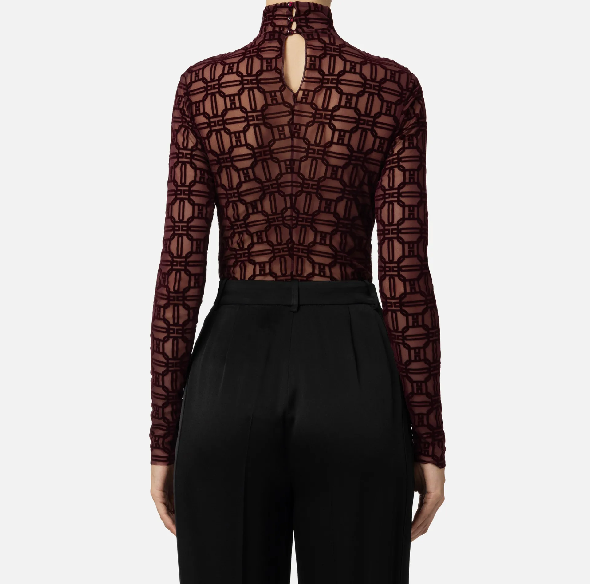 Elisabetta Franchi Top And T-Shirts|Flock printed bodysuit in tulle fabric RougeNoir