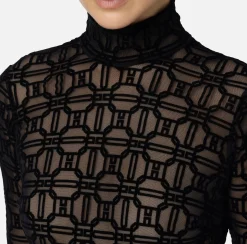 Elisabetta Franchi Top And T-Shirts|Flock printed bodysuit in tulle fabric Black