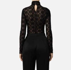 Elisabetta Franchi Top And T-Shirts|Flock printed bodysuit in tulle fabric Black
