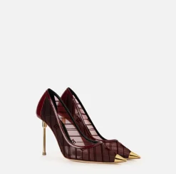 Elisabetta Franchi Pumps|Flocked mesh pump with logo RougeNoir